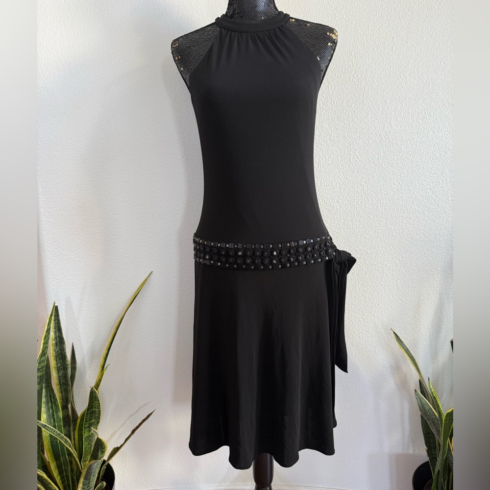 Anne Klein Black Embellished Drop-Waist Halter Midi Dress Size 6 - Picture 1 of 9